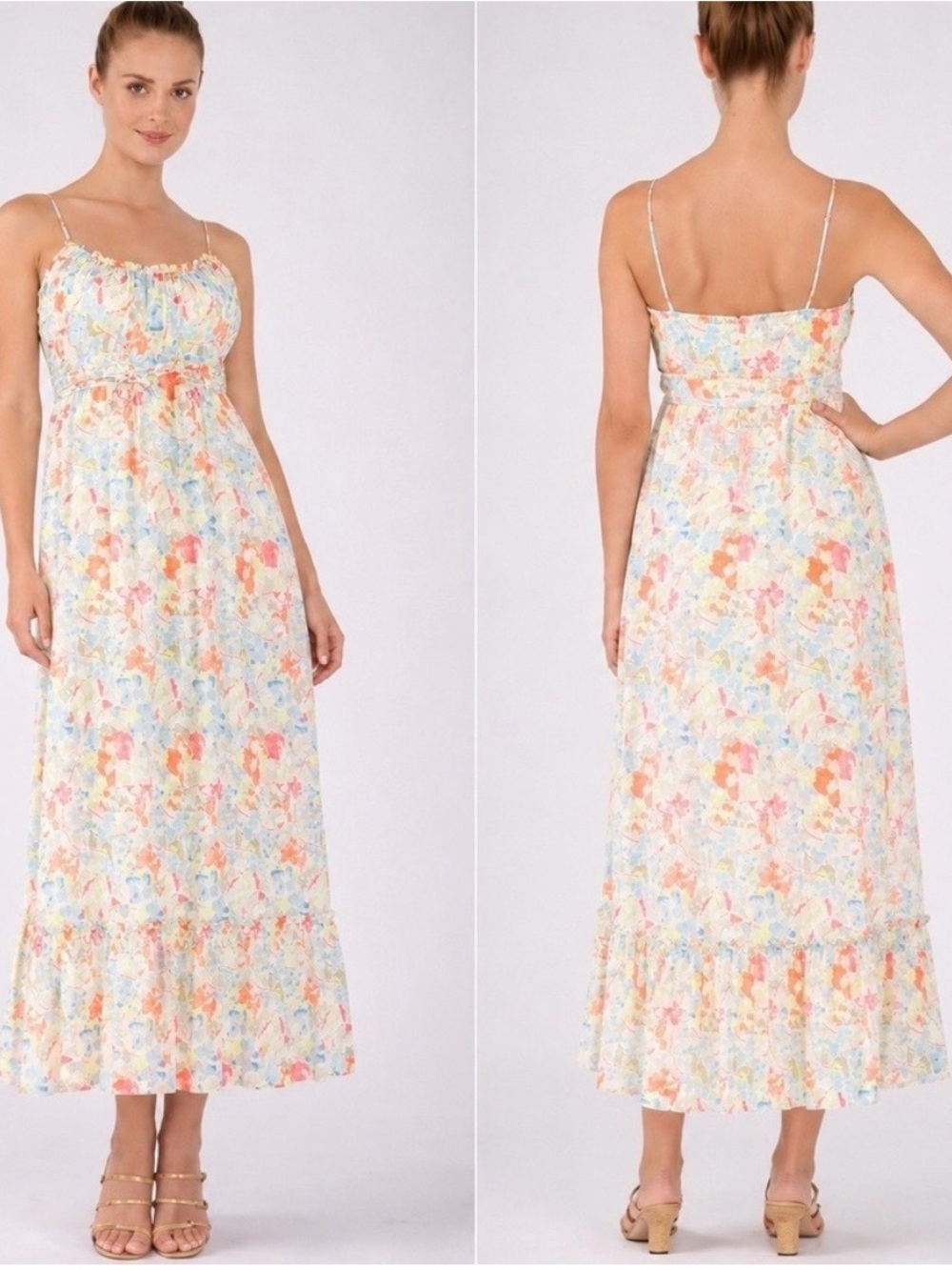 Likely Brand Lightweight Floral Maxi Dress in Cream and Pastels